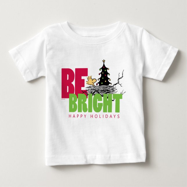 Camiseta Para Bebê Amendoins | Woodstock Christmas Be Bright (Frente)