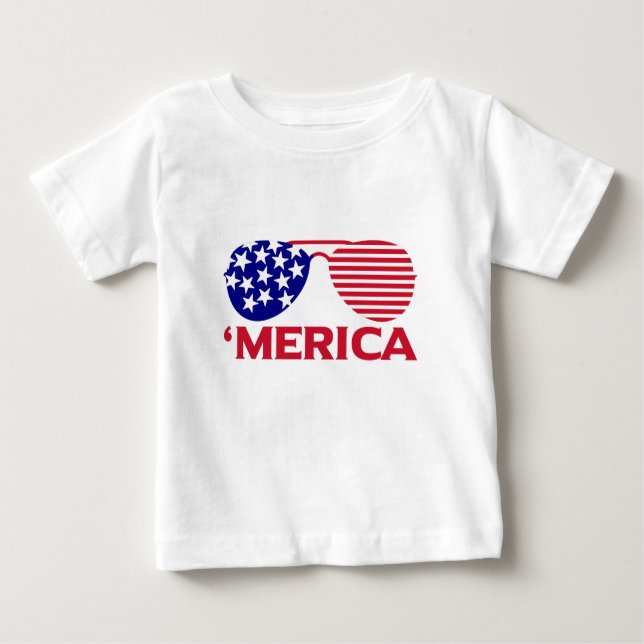Camiseta Para Bebê América Red White — Óculos de sol azuis (Frente)