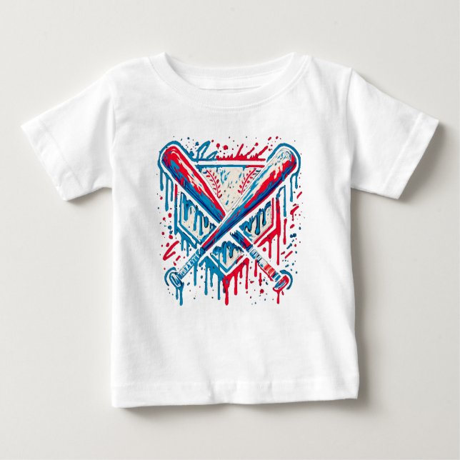 Camiseta Para Bebê American Baseball Drip Graffiti Ball and Bat (Frente)