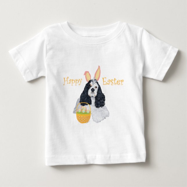 Camiseta Para Bebê American Cocker Spaniel Páscoa (Frente)