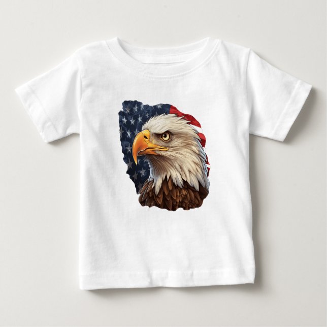 Camiseta Para Bebê American Flag Bald Eagle (Frente)