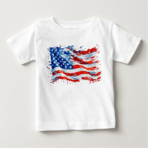 Camiseta Para Bebê American Flag USA Watercolor 4 de julho