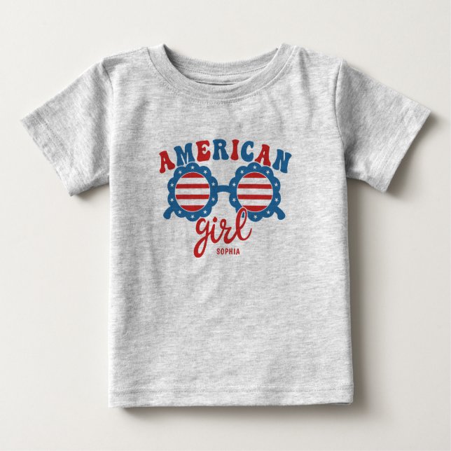 Camiseta Para Bebê American Girl 4 de julho Sunglass Summer (Frente)