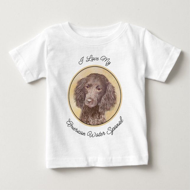Camiseta Para Bebê American Water Spaniel Painting - Arte Original de (Frente)