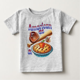 Camiseta Para Bebê Americano divertido como Beball e Apple Pie