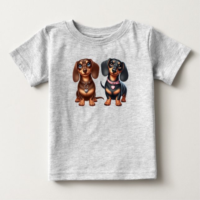 Camiseta Para Bebê Amigos bonitos de dachshund (Frente)