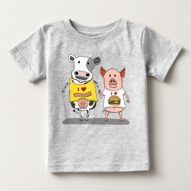 Camiseta Para Bebê Amigos bonitos e engraçados da vaca e do porco (Frente)