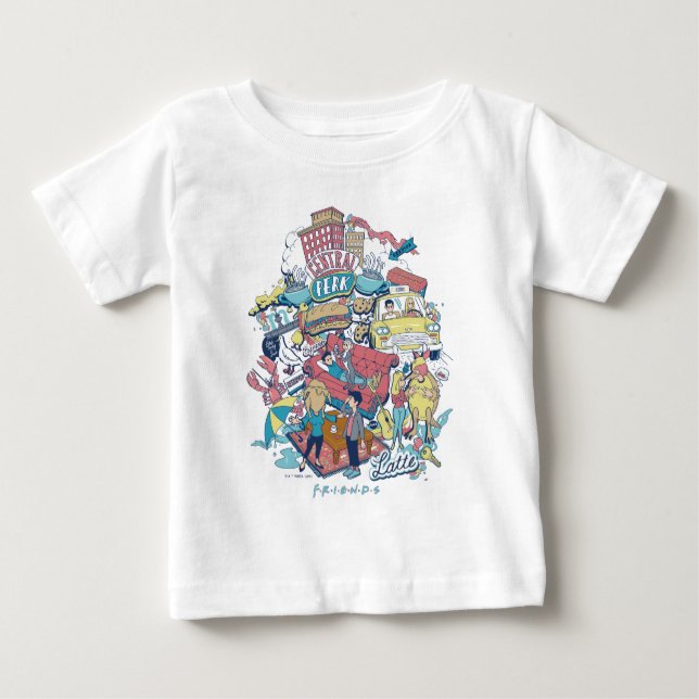 Camiseta Para Bebê AMIGOS™ | Colagem de Cartoons (Frente)