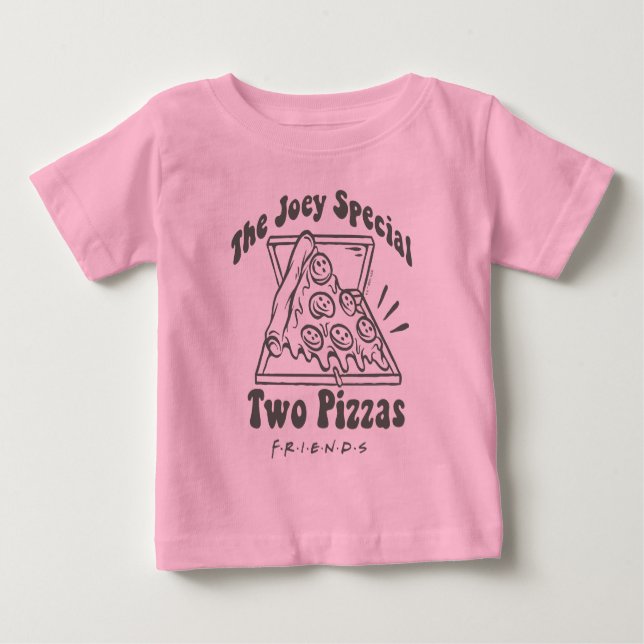 Camiseta Para Bebê AMIGOS™ | Cotação Joey Pizza (Frente)