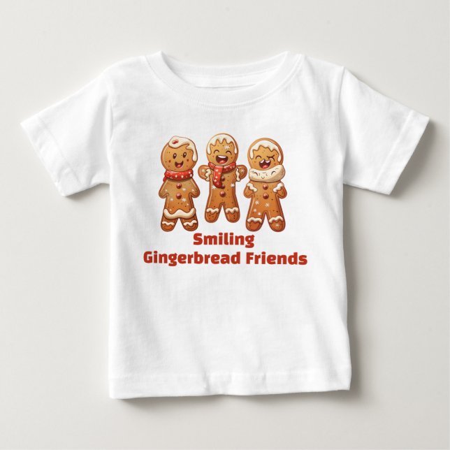 Camiseta Para Bebê Amigos de Biscoito de Gengibre Sorridente (Frente)