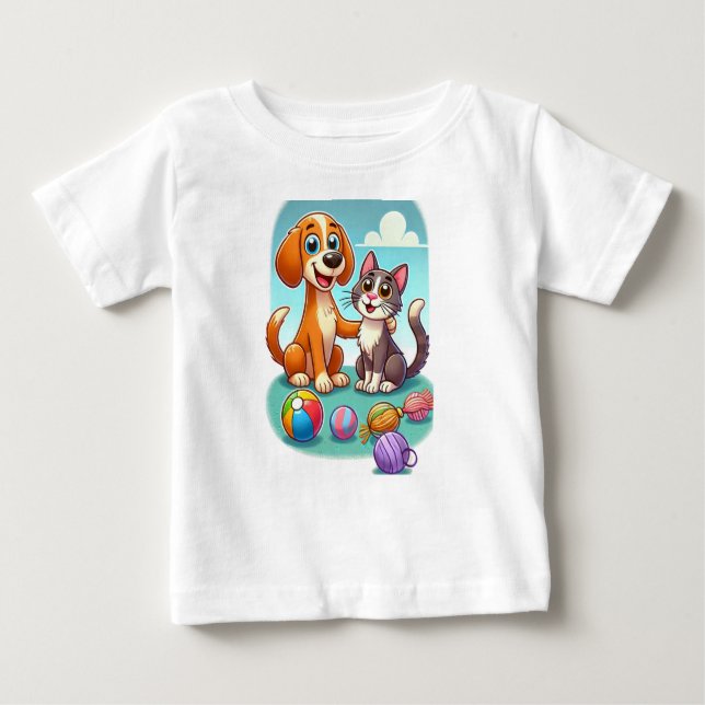 Camiseta Para Bebê Amigos de Furto para sempre: Cachorro e Gato Junto (Frente)