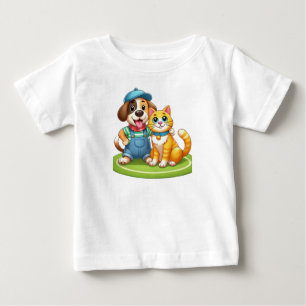 Camiseta Para Bebê Amigos de Furto para sempre: Cachorro e Gato Junto