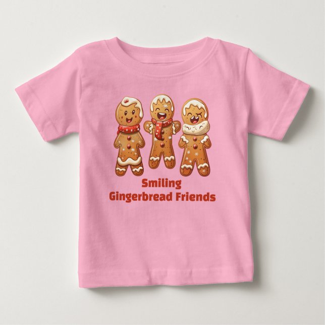 Camiseta Para Bebê Amigos de Pão de Mel Sorridentes (Frente)