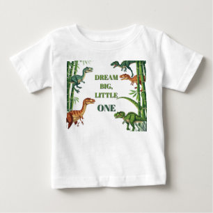 Camiseta Para Bebê Amigos Dinossauros Enquadrados em Cena da Selva
