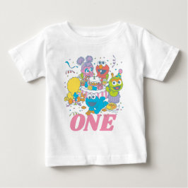 Camiseta Para Bebê Amigos do Sesame Street Pastel | 1º Aniversário