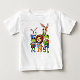 Camiseta Para Bebê Amigos e Livros de Animais para Pequenos Aprendent