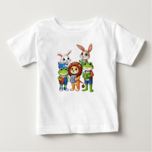 Camiseta Para Bebê Amigos e Livros de Animais para Pequenos Aprendent