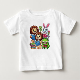 Camiseta Para Bebê Amigos e Livros de Animais para Pequenos Aprendent