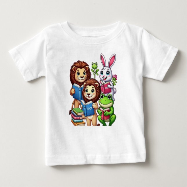 Camiseta Para Bebê Amigos e Livros de Animais para Pequenos Aprendent (Frente)