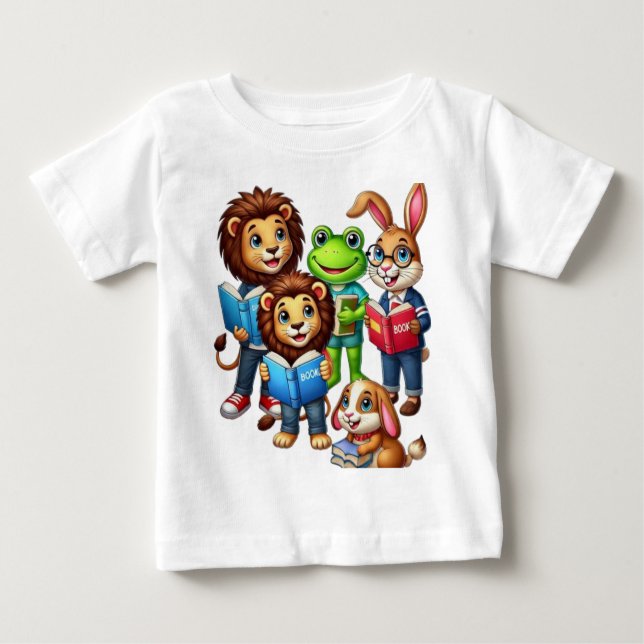 Camiseta Para Bebê Amigos e Livros de Animais para Pequenos Aprendent (Frente)