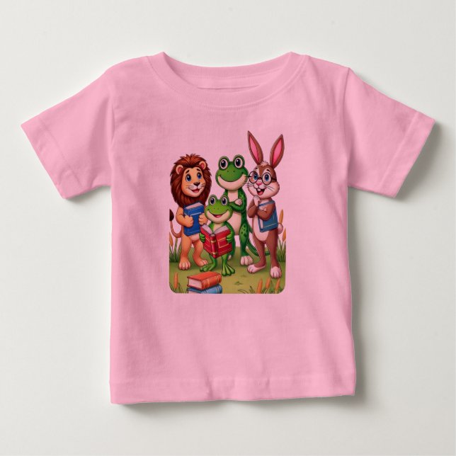 Camiseta Para Bebê Amigos e Livros de Animais para Pequenos Aprendent (Frente)