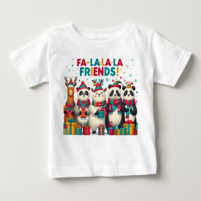 Camiseta Para Bebê Amigos Fa-La-La-La! - Animais de Natal Adoráveis (Frente)