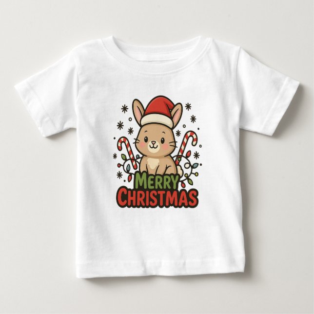 Camiseta Para Bebê AMITA | Cute Bunny Merry Christmas (Frente)