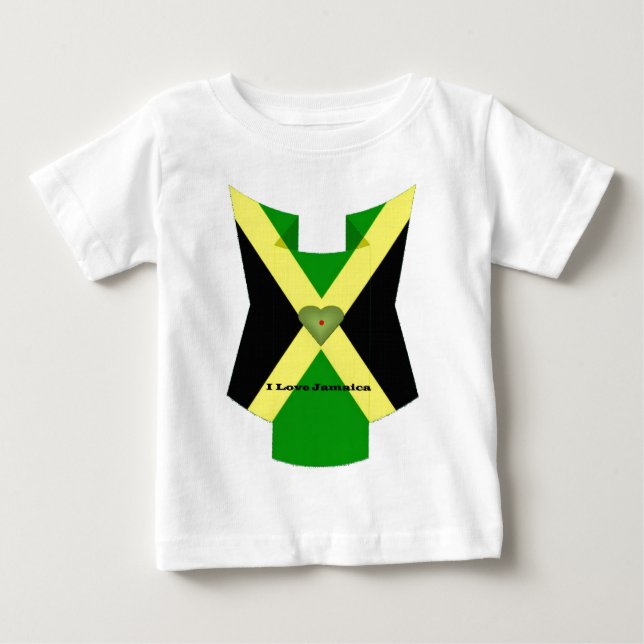 Camiseta Para Bebê Amo Jamaica National Flag Colors Design (Frente)