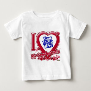 Camiseta Para Bebê Amo o coração vermelho dos meus avós