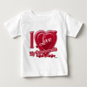 Camiseta Para Bebê Amo o coração vermelho dos meus avós