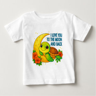 Camiseta Para Bebê Amo-te à Lua e à Tartaruga do Bebê