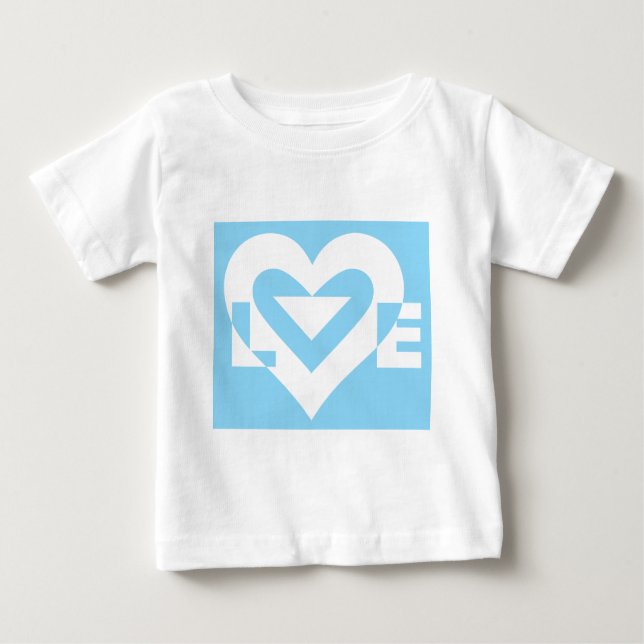Camiseta Para Bebê Amor Branco em Azul (Frente)
