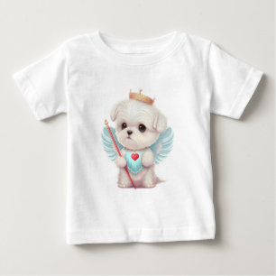 Camiseta Para Bebê Amor Celestial: Cachorro Maltês Bonito Anjo