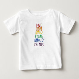 Camiseta Para Bebê Amor em muitas línguas Rainbow Pride Baby T-Shirt