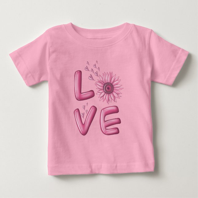 Camiseta Para Bebê Amor Girassol Rosa (Frente)