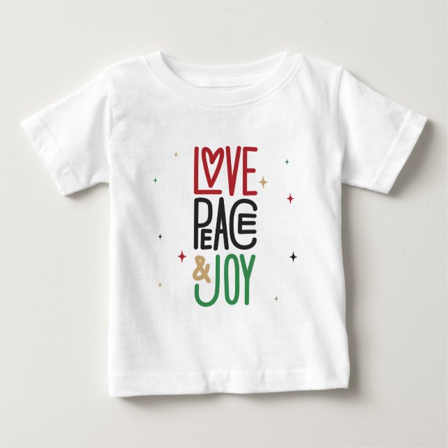 Camiseta Para Bebê Amor, Paz e Joy (Frente)