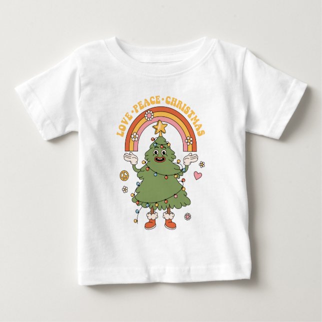 Camiseta Para Bebê Amor, Paz, Natal - Um Feriado de Groovy (Frente)
