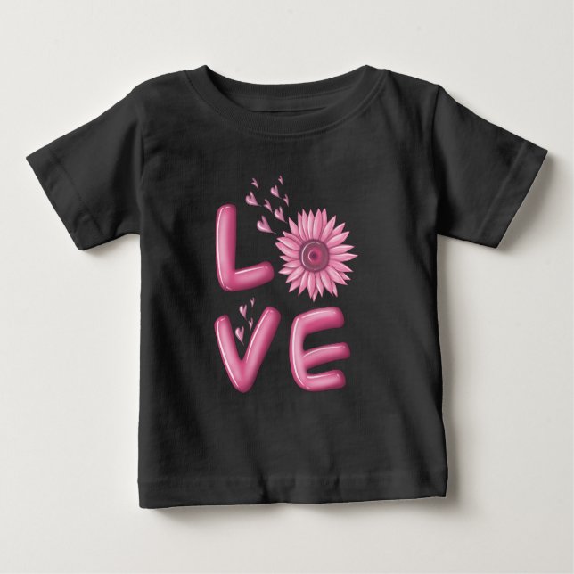 Camiseta Para Bebê Amor, Rosa, Girassol (Frente)