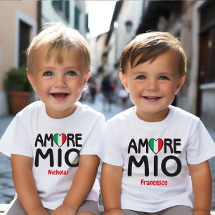 Camiseta Para Bebê AMORE MIO - Branco italiano Flag Heart