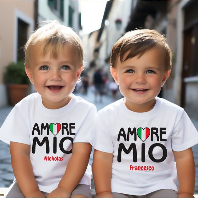 Camiseta Para Bebê AMORE MIO - Branco italiano Flag Heart (Criador carregado)