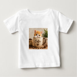 Camiseta Para Bebê Amuleto de Gatinho na Xícara de Café