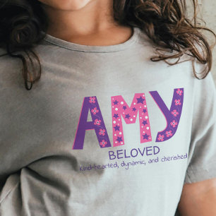 Camiseta Para Bebê Amy garotas dão nome e significam estrelas de flo