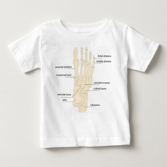 Camiseta Para Bebê Anatomia dos ossos dos pés (Frente)