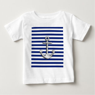 Camiseta Para Bebê Âncora cromo nas faixas do Marinho