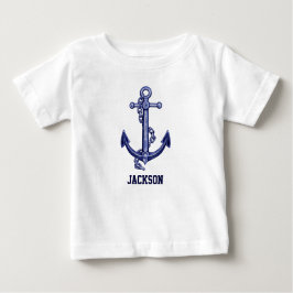 Camiseta Para Bebê Âncora marinha azul e branca