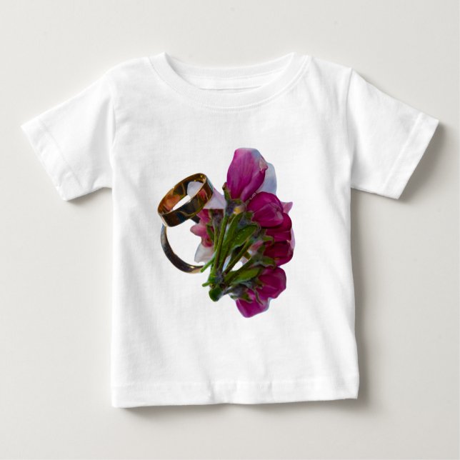 Camiseta Para Bebê Anéis de Casamento e Flores (Frente)