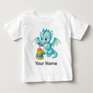Camiseta Para Bebê Anel de Arremesso de Dragão de Aquarela Aqua Perso