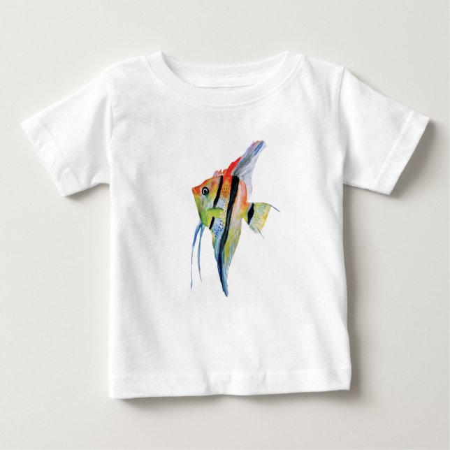 Camiseta Para Bebê Angel Fish Butterflies Toddler Ruffle Tee, Branco (Frente)
