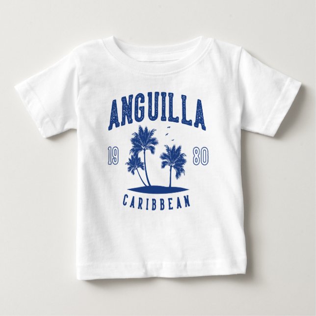 Camiseta Para Bebê Anguilla Caribbean Palm Tree 1980 (Frente)