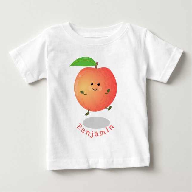 Camiseta Para Bebê Animação de cor amarela de pêssego feliz (Frente)